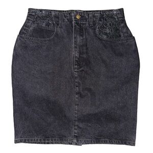 💙💖 Vintage 80s/90s Jordache Washed Black Denim Pencil Skirt Lace Detail